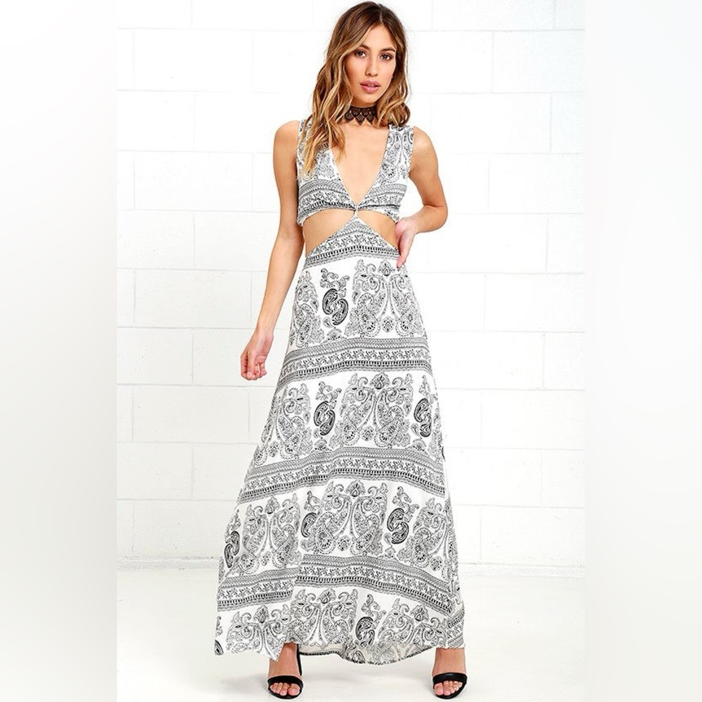 Lulus See You There Black and White Print Maxi Dress